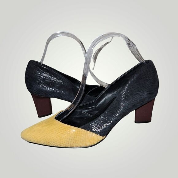 LOGO Lori Goldstein size 8 Kate Colorblock Leather Pointed Toe Block Heel - Picture 2 of 14